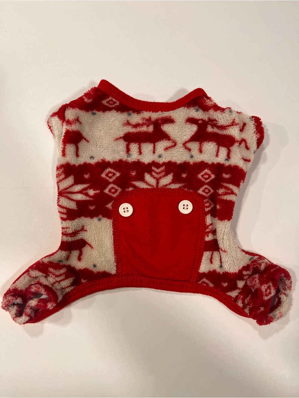 XS, Cozy Red & Cream Reindeer Fleece Dog Sweater